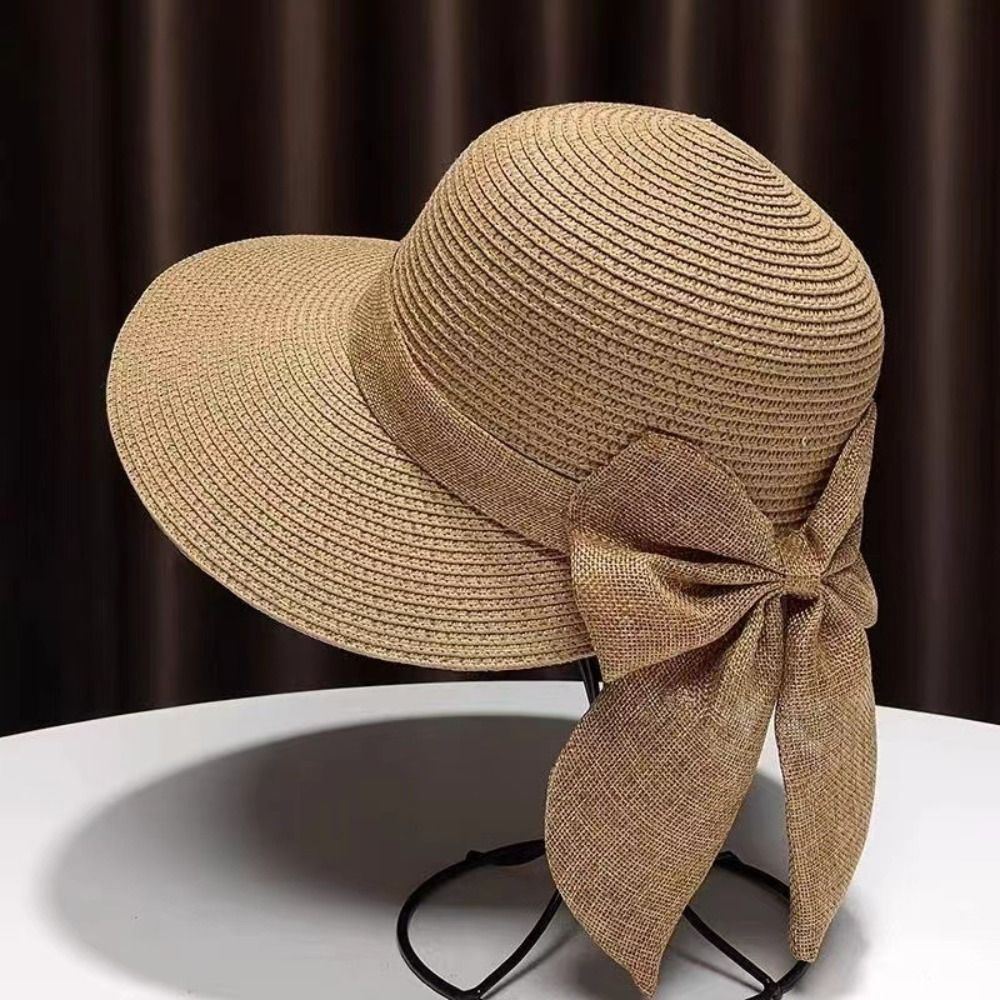 Bucket Hat Straw - 女性のための広いつばのカジュアルな麦わら帽子、UV保護付きの通気性のあるビーチハット、夏