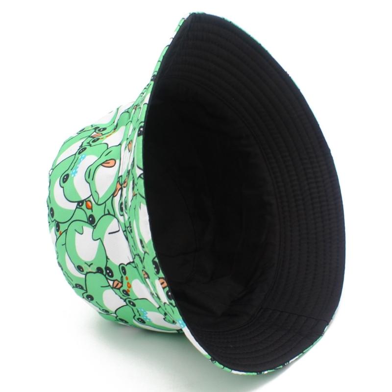 Packable Hat Nylon - A52E パッカブルカエルプリントサンハットフロッピーキャップフィッシャーマンハットビーチ週末の外出用