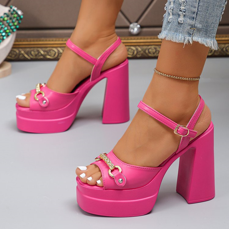 Casual Sandal Leather - 2026年夏新作 スクエアトゥ ホローチャンキーヒール レザー ハイヒール フィッシュマウス
