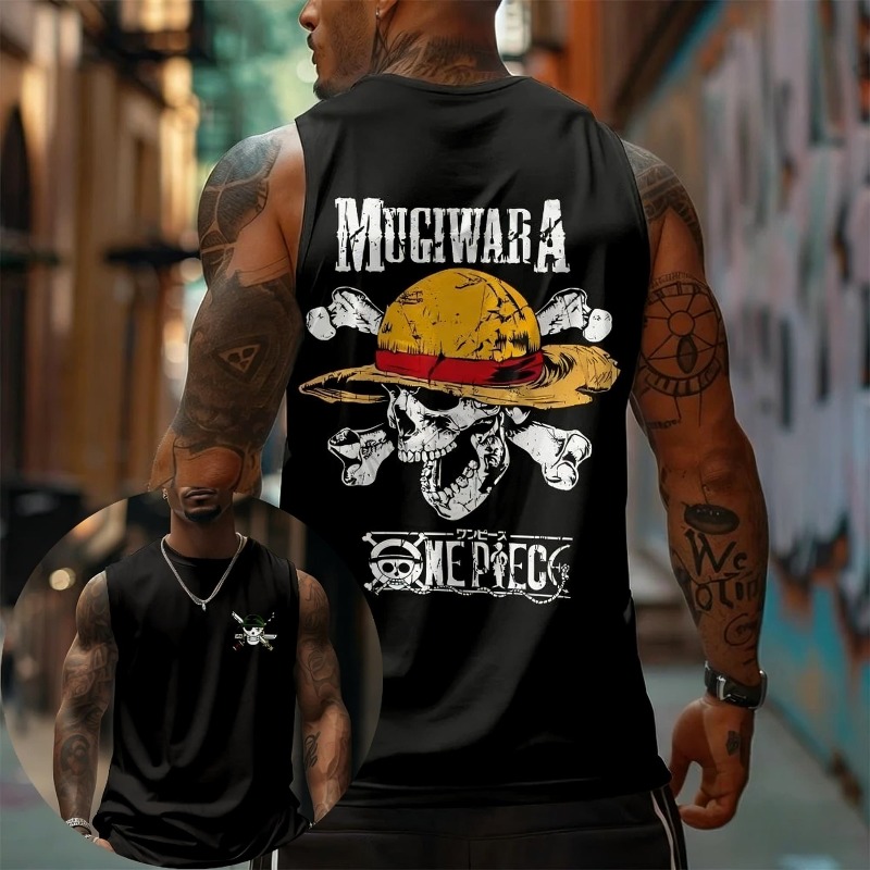 Tank Top Muscle - ワンピース ムギワラ麦わら帽子 スカル タンクトップ アニメ グラフィックプリント