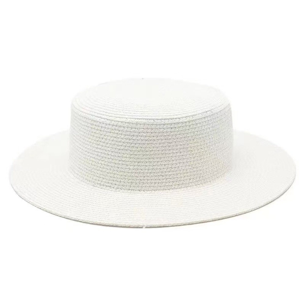Bucket Hat Straw - おしゃれなつば広麦わら帽子 手編み麦わらフラットトップ日よけ帽子 通気性ビーチサンハット レディースサマーハット