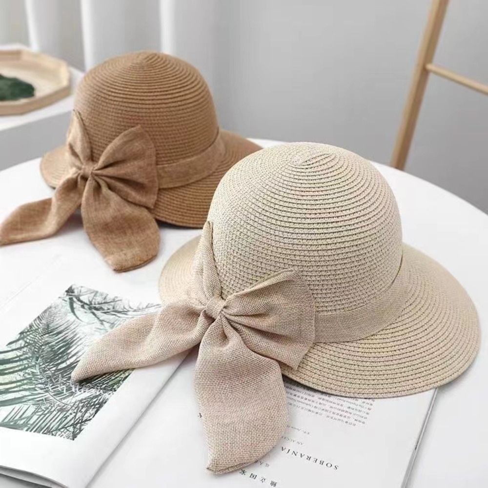 女性のための広いつばのカジュアルな麦わら帽子、UV保護付きの - Bucket Hat Straw のレビューと価格