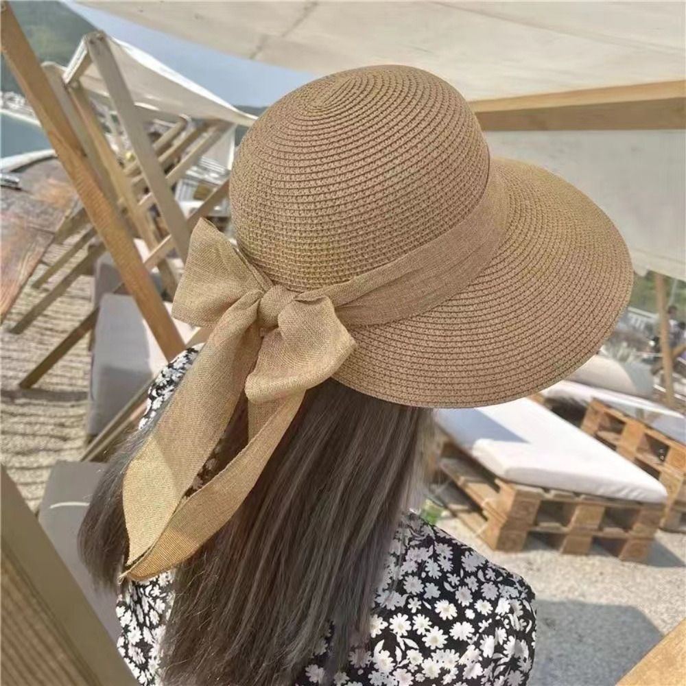 女性のための広いつばのカジュアルな麦わら帽子、UV保護付きの - Bucket Hat Straw のレビューと価格