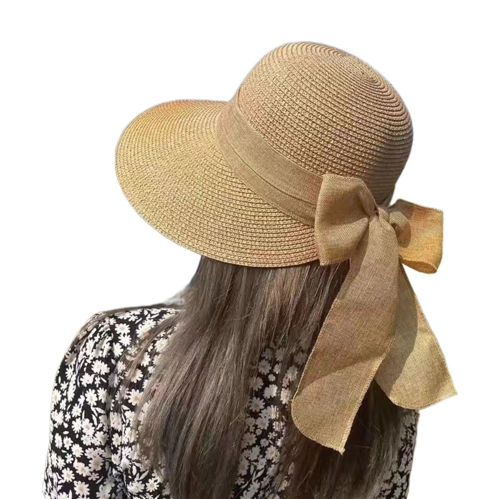女性のための広いつばのカジュアルな麦わら帽子、UV保護付きの - Bucket Hat Straw のレビューと価格