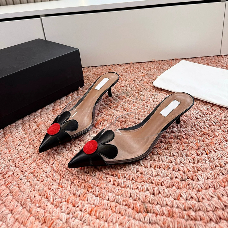 本革フレンチハート型透明スリッパ女性用ファインヒールポインテ - Casual Sandal Leather のレビューと価格