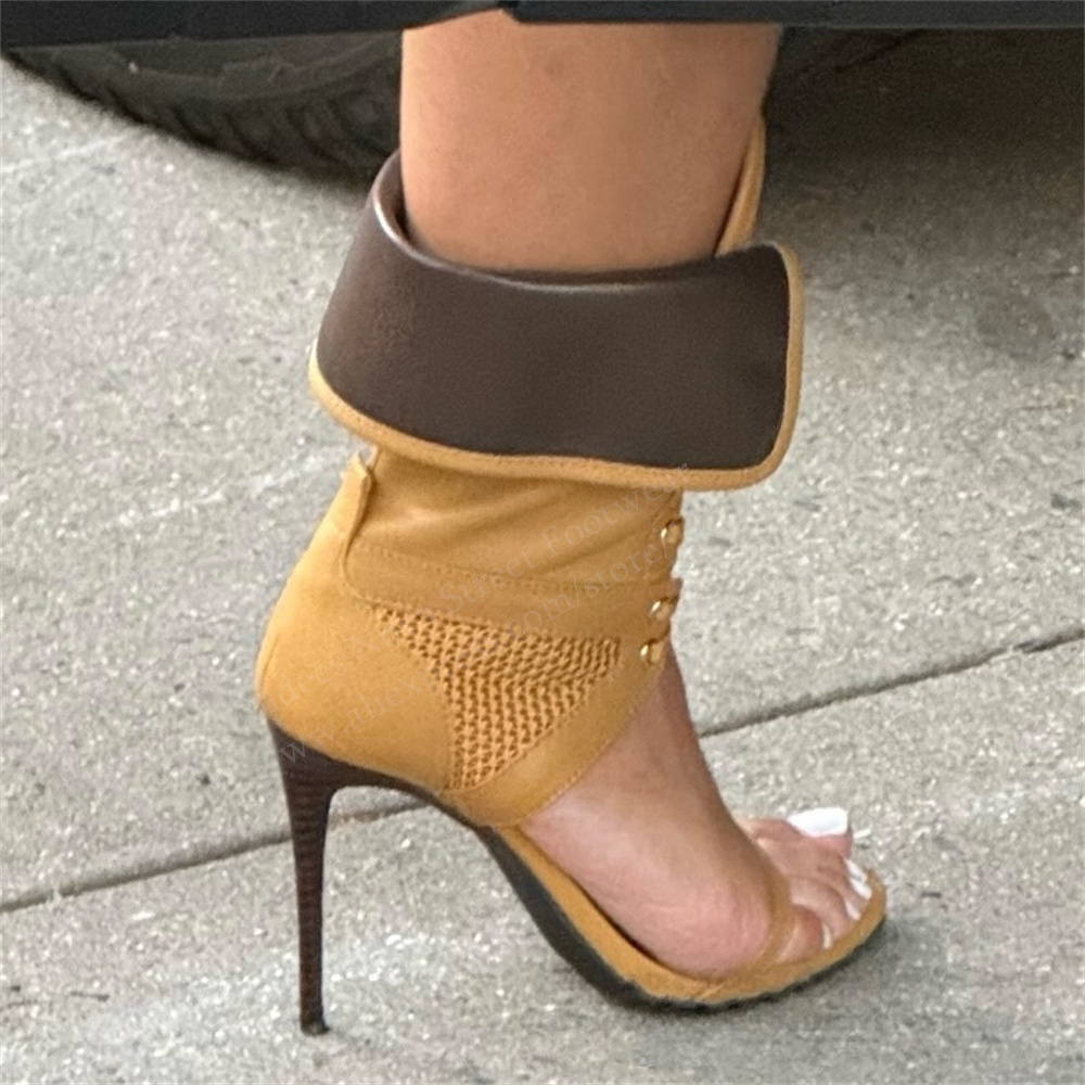 女性オープントゥスティレットレースアップサンダルセクシーなレ - Casual Sandal Leather のレビューと価格